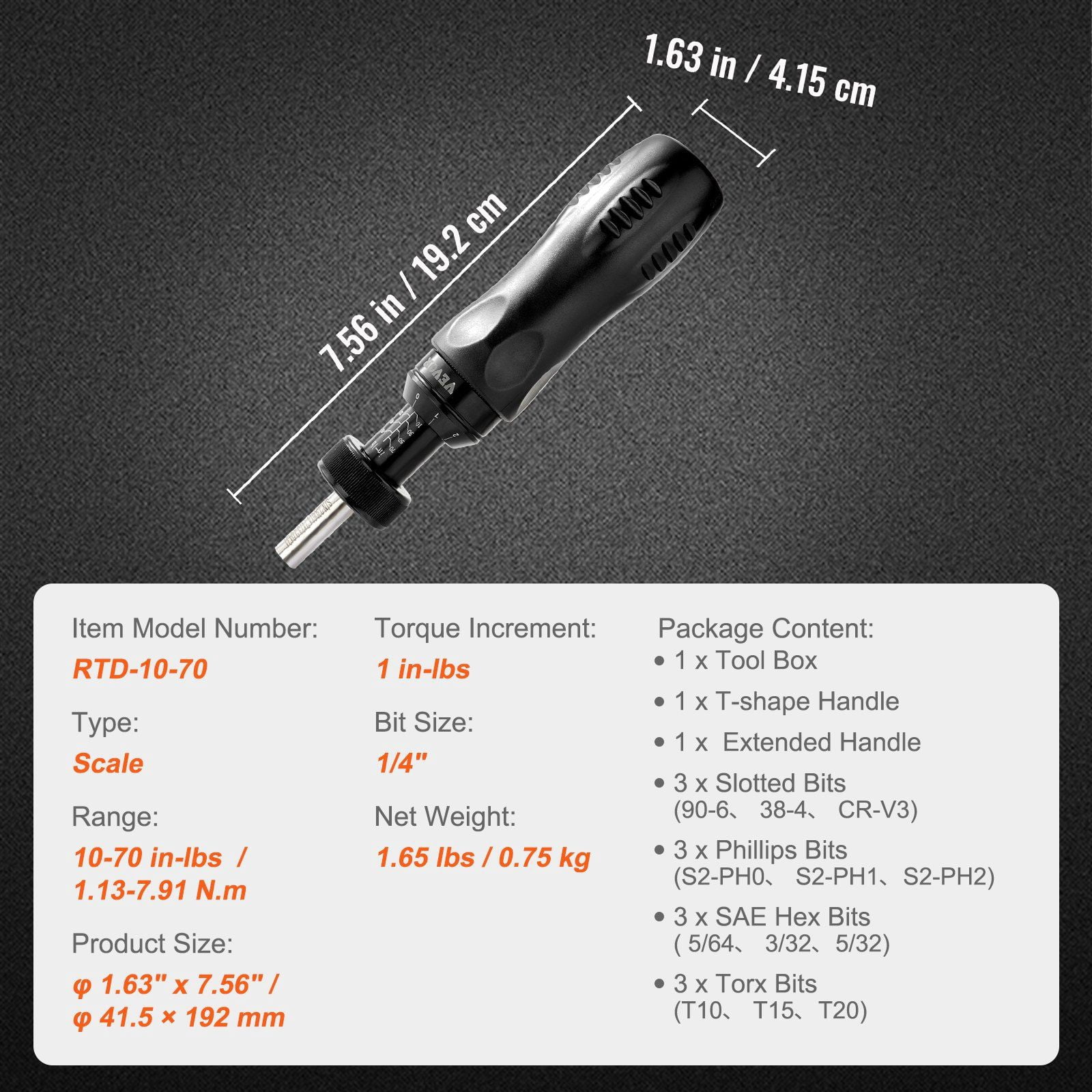 Torque Screwdriver Set, 1/4" Drive, 10-70 in/lbs Adjustable Torque Wrench with Scale, Includes Bits & Case – Precision Tool for Electricians