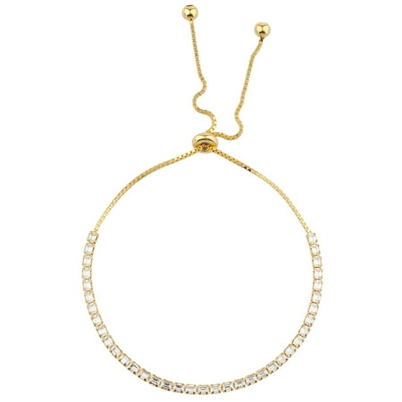 - Lux Accessories Gold Tone Baguette Rhinestone Tennis Bracelet Slider Bracelet