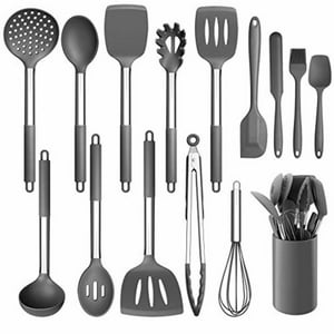  Juego de utensilios de cocina de silicona (6 piezas) de  utensilios de cocina de madera natural, respetuosos con el medio ambiente y  sin BPA, no rayan y antiadherentes, herramientas de cocina