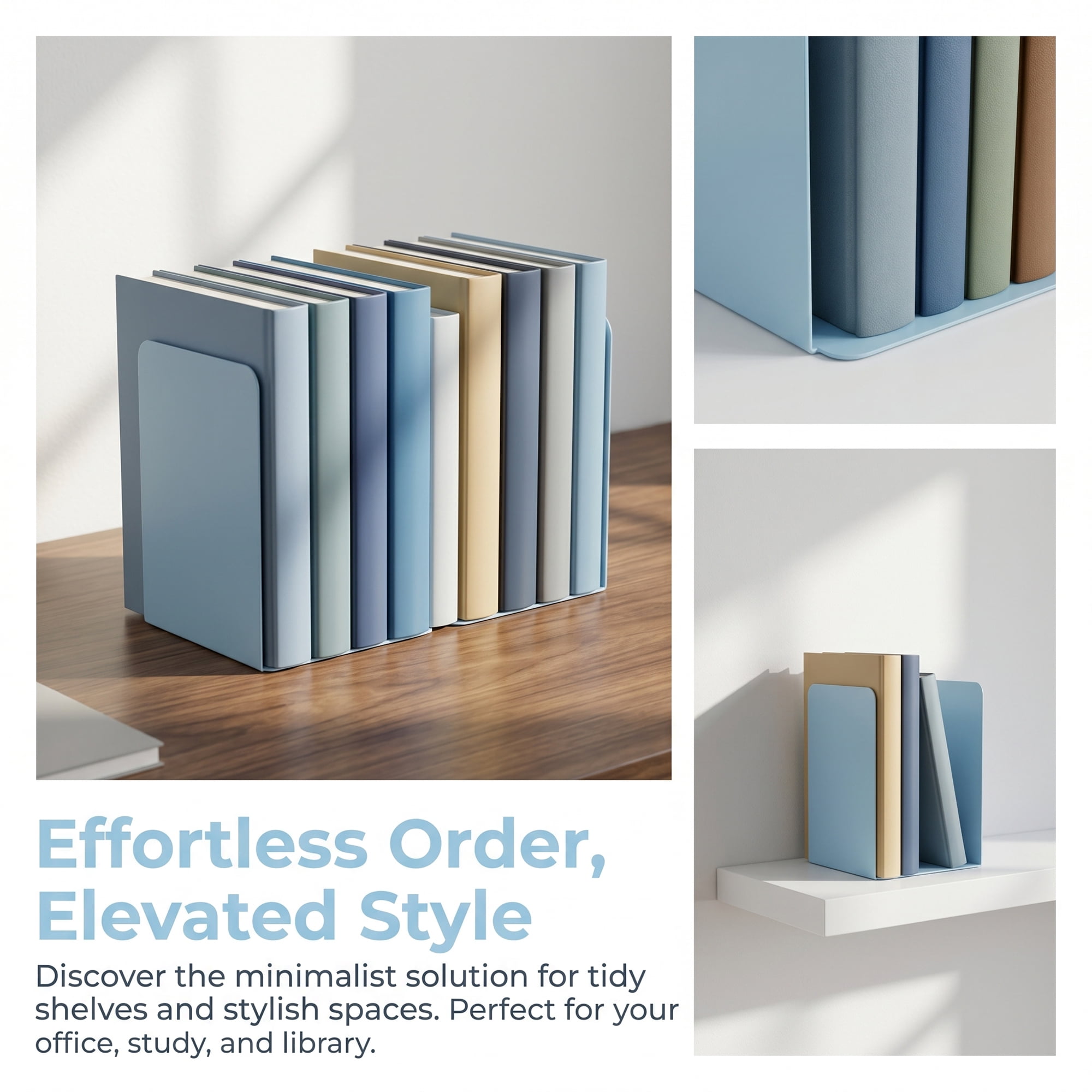 Unique Bargains Expandable L-Shaped Bookends with Compartments Home 2 Pcs Qingshan Blue 5.2"L x 4.1"W x 7.7"H