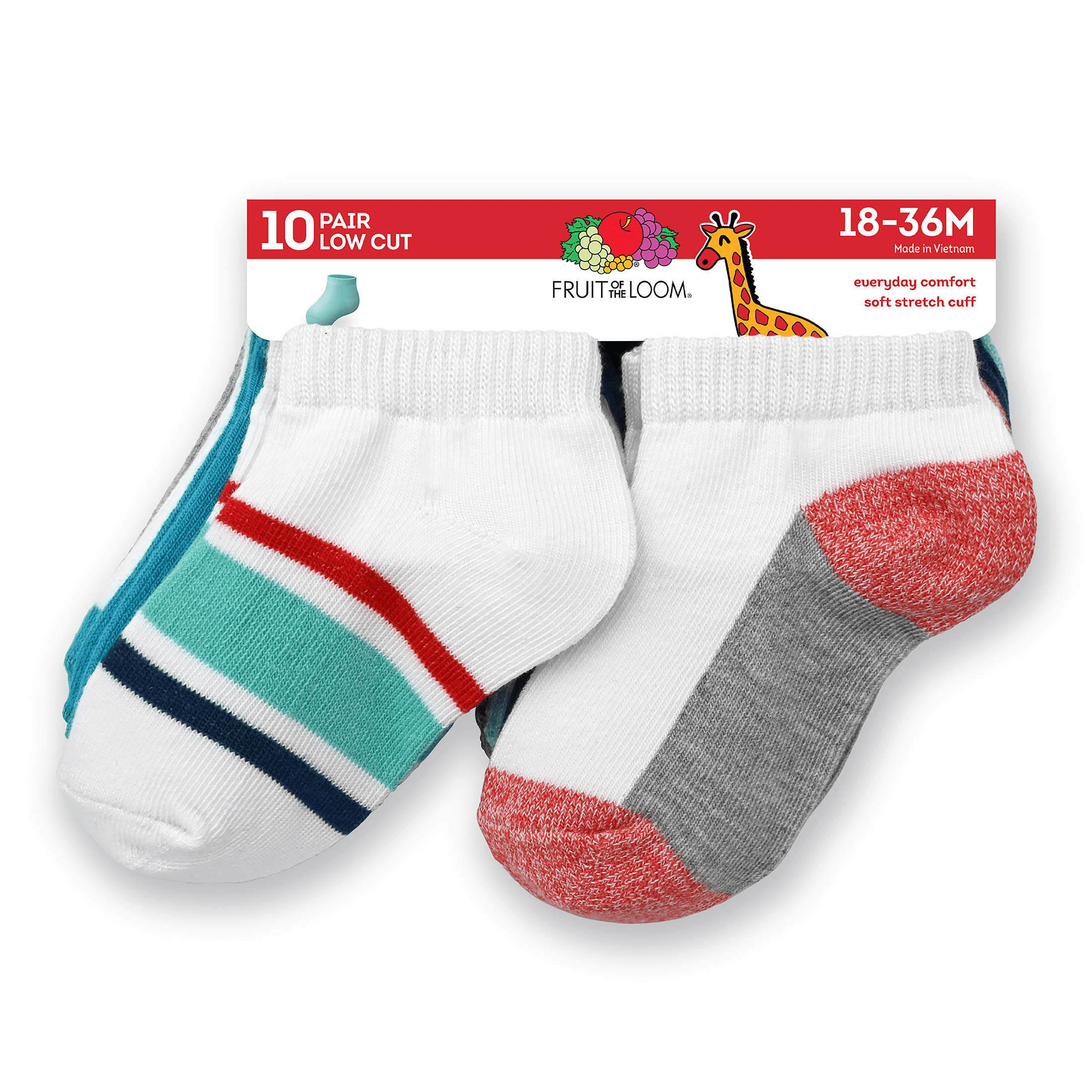 Fruit of the Loom Toddler Low-Cut Socks, 10-Pack, Size 6M-5T