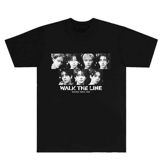 Kpop ENHYPEN Walk The Line World Tour Photo T-Shirts Cosplay Unisex Short Sleeve Tee Crewneck Top
