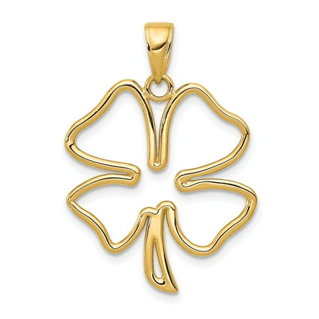 Real 14kt Yellow Gold Polished Cut Out 4-Leaf Clover Pendant; for Adults and Teens; for Women and Men