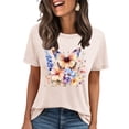 thumbnail image 3 of Pxxlle Tshirts for Women Fashion Floral Graphic Tee Shirts Summer Short Sleeve Going Out Tshirt Loose Fit Crewneck T Shirt (Beige S), 3 of 5