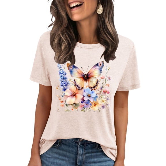 Floruhand Women's Vintage T Shirts Graphic Tees Summer Short Sleeve Casual Crewneck Basic Tunic Tops Trendy