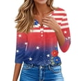 thumbnail image 4 of 250th Anniversary USA Shirts Women Plus Size 3/4 Sleeve T-Shirts Casual USA Flag Print Pullover Independence Day Patriotic Tops 4th of July Celebration Party V Neck Blouses Multicolor 2XL, 4 of 6