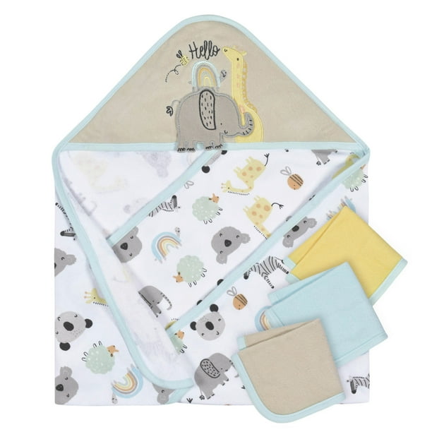 Gerber Set 4 Toallas con Capucha y Paños de Lavado 80% Algodón OEKO-TEX Azul