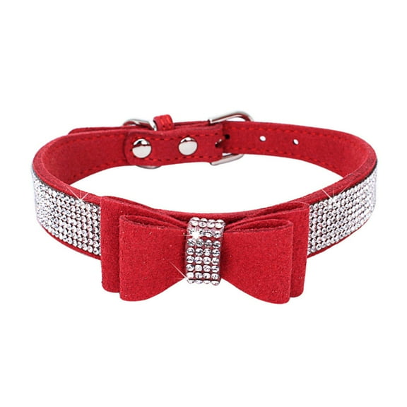 CSCHome Dog Collar Dazzling Sparkling Soft Leather with Diamond Dog Collars for Medium Collar Cat Puppy Collar