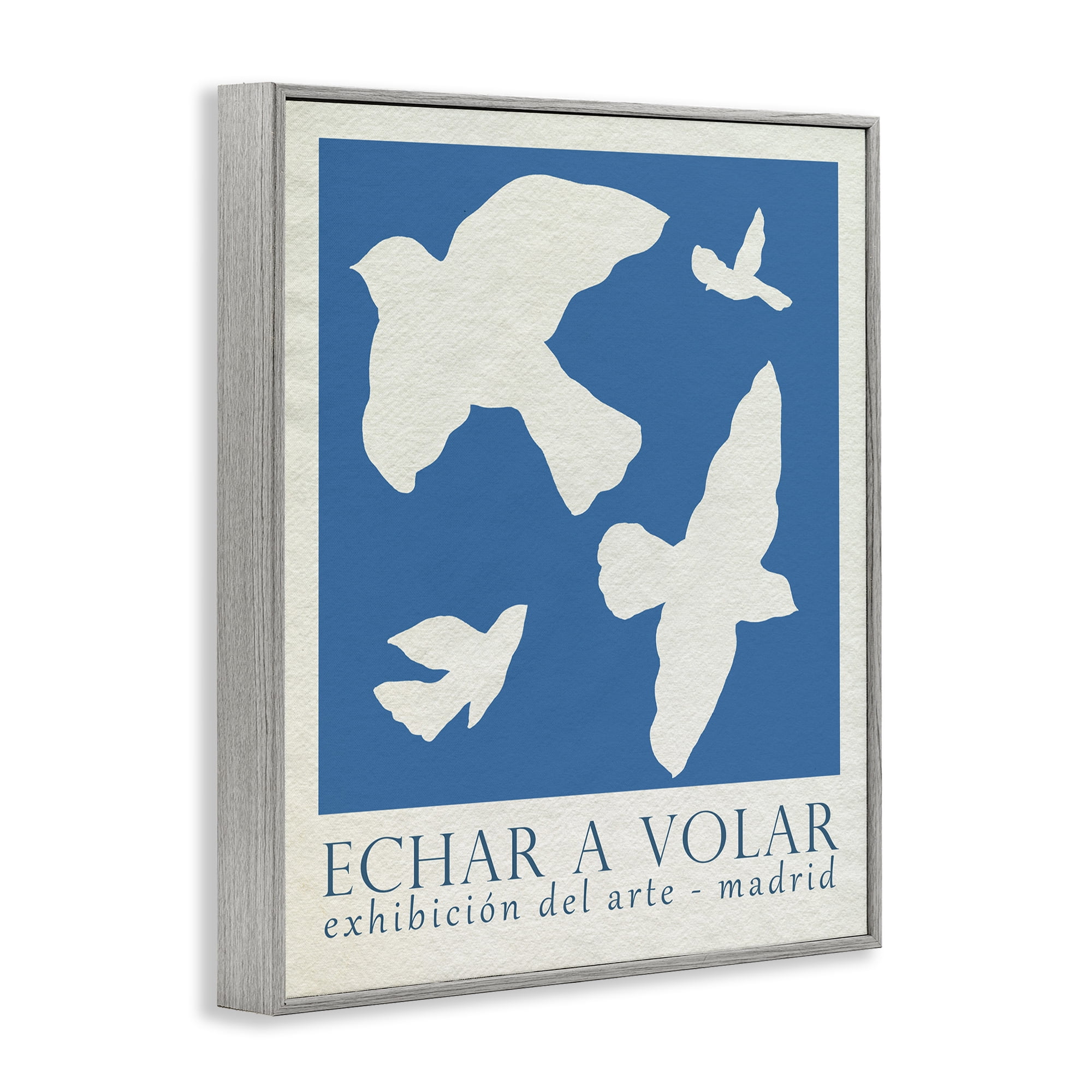 Stupell Industries Classic Exhibition Blue Birds Typography Painting Gray Framed Art Print Wall Art, 11 x 14