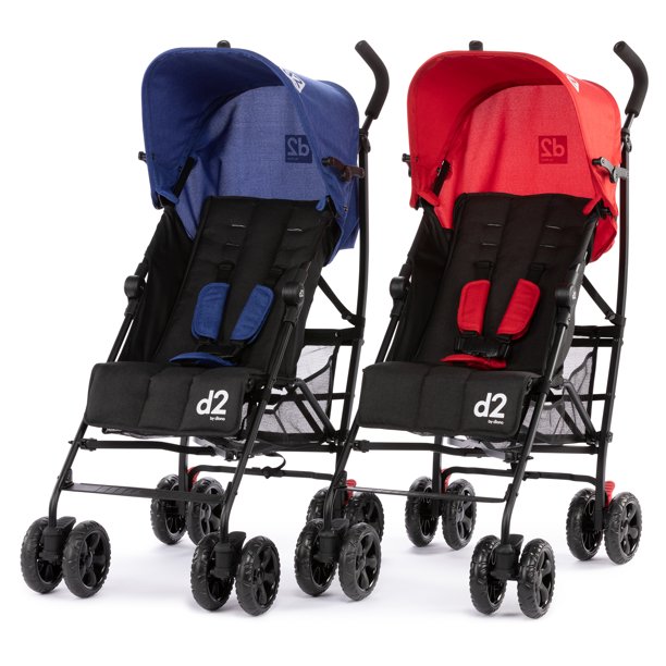 Diono D2 Lightweight Pack of Two Travel Strollers, Red and Blue
