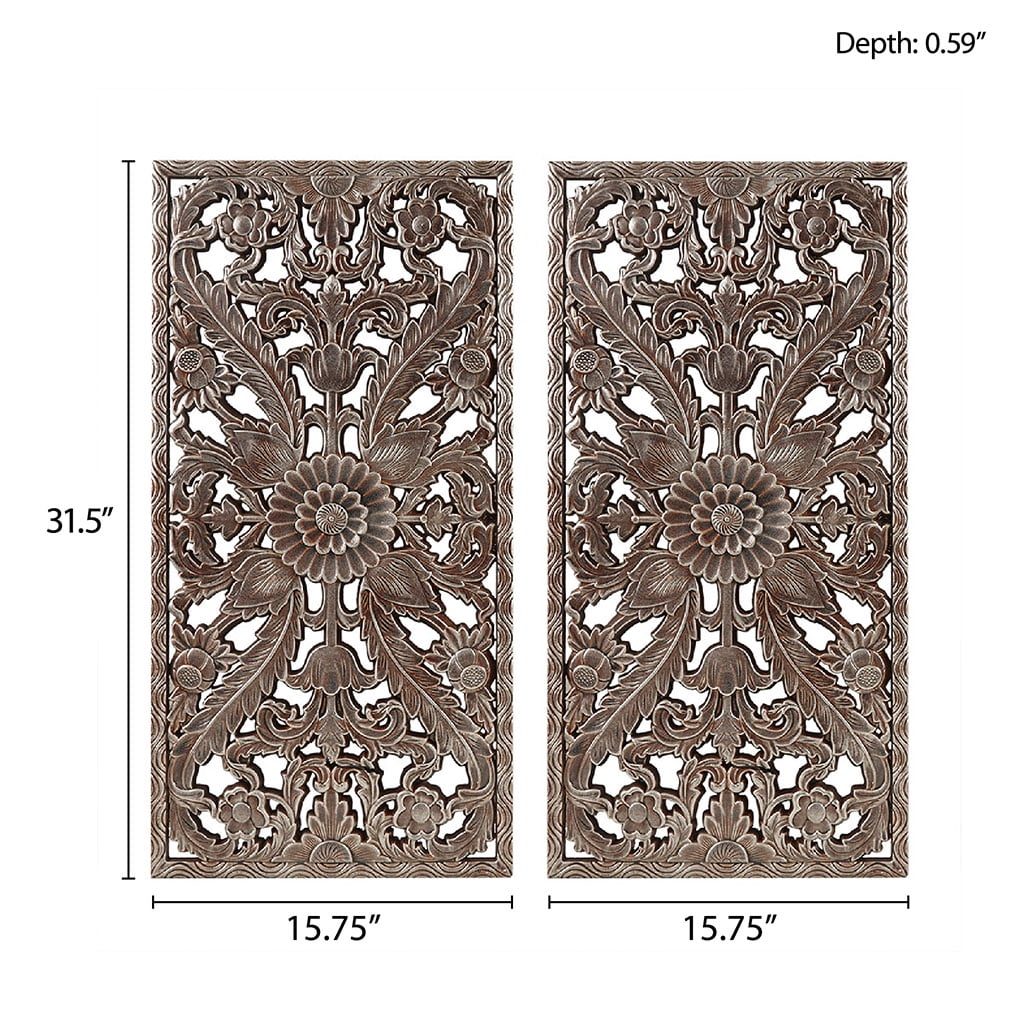 MAYEERTY Carved Wood 2-Piece Wall Decor Set