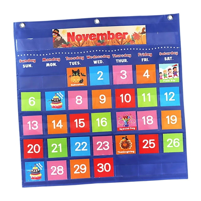 simhoa Calendar Pocket Chart School Pocket Calendar for Dormitory Classroom Cabinet blue