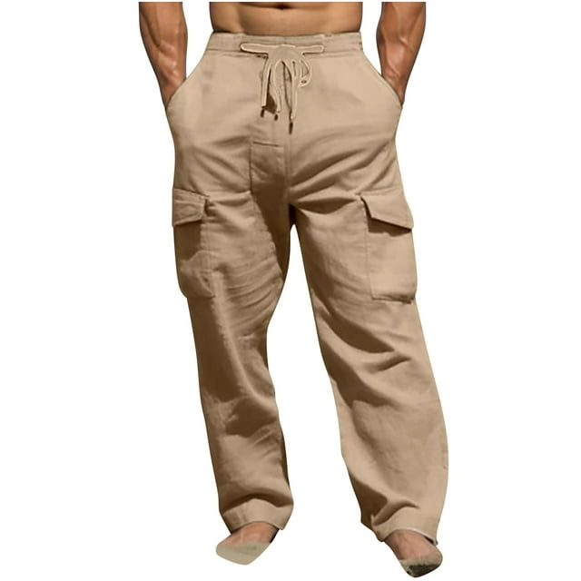 Mens Pants, Mens Solid Color Drawstring Fashionable Casual Pants Full Length Pants
