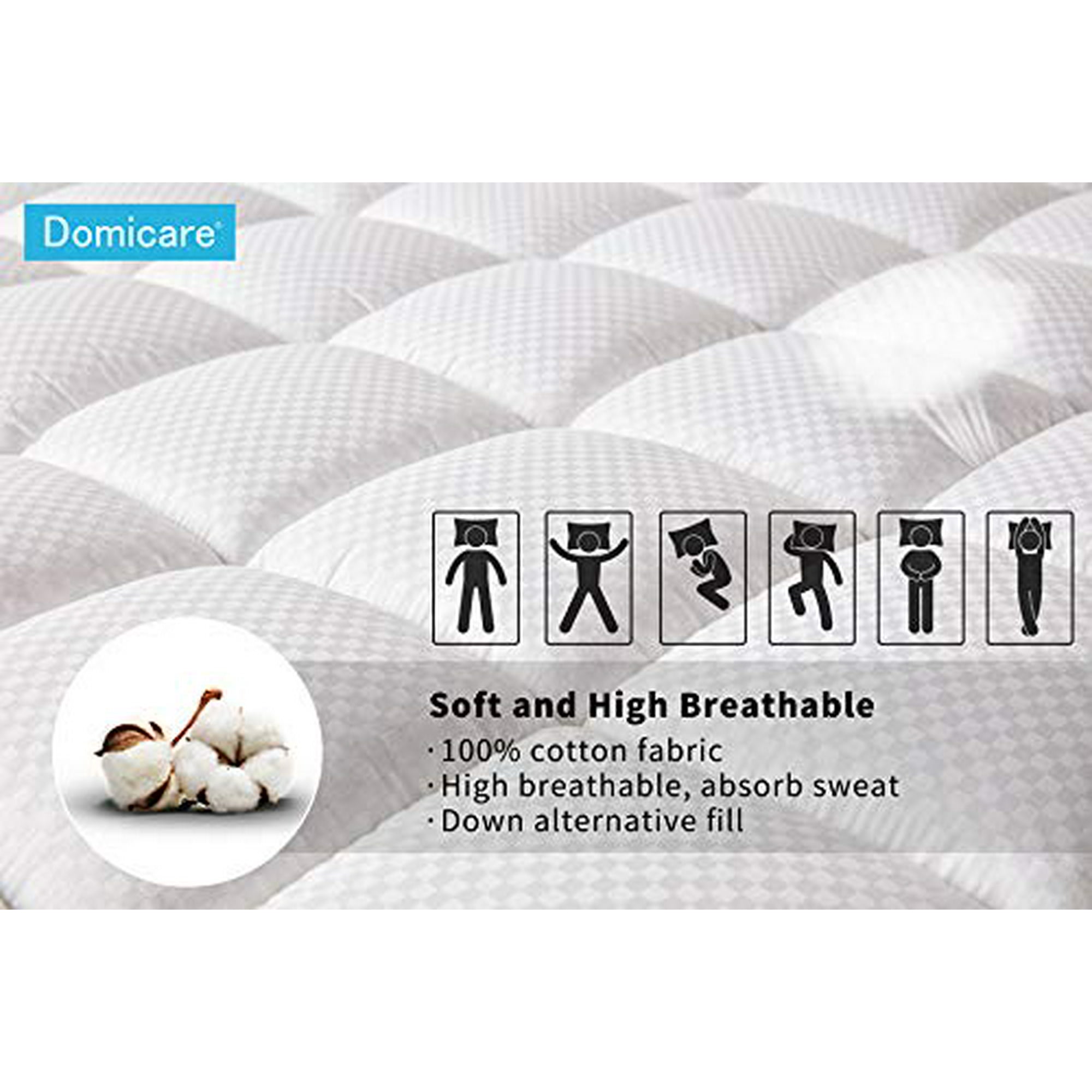 DOMICARE Full Size Mattress Pad Cover Quilted Fitted Mattress Protector With Deep Pocket Cooling Mattress Topper Pillow Top White