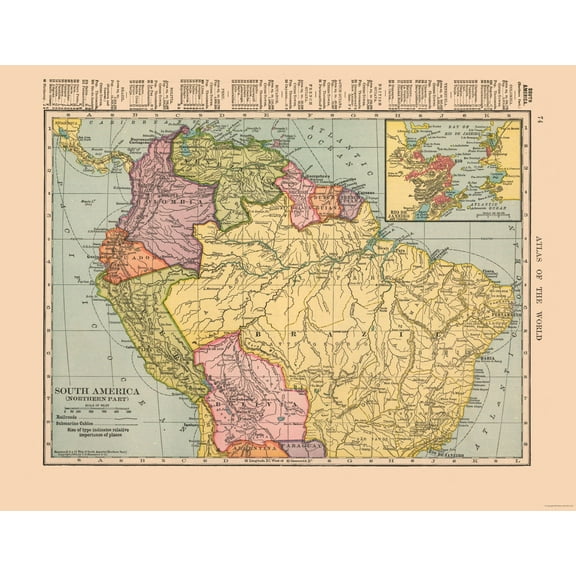 Historic Map - South America Northern - Hammond 1910 - Vintage Wall Art