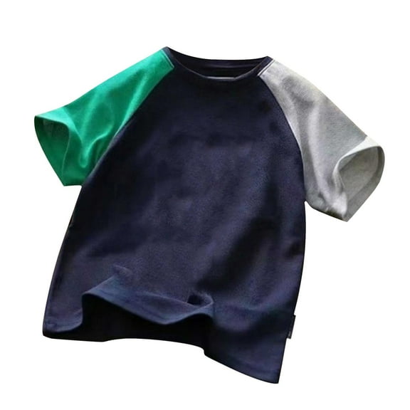 Favoffer Summer Boys T-shirts Quick Dry Loose Color-Block Short Sleeve Round Neck Tee, Casual Top for Daily/Play/Outings - 1-14Y