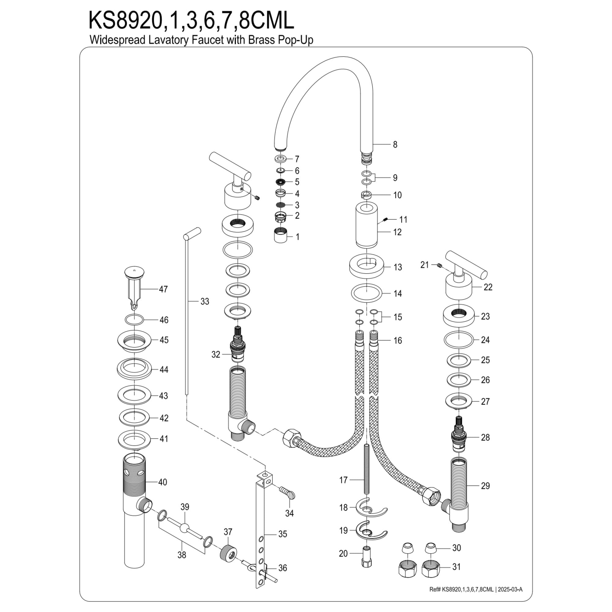 Kingston Brass KS8926CML Manhattan Widespread Bathroom Faucet with Brass Pop-Up, Polished Nickel