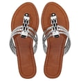 thumbnail image 1 of Peach Couture Chain Link Gem Bridge Open Toe Wedge Thong Sandal Noir, 6, 1 of 1