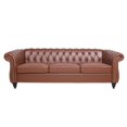 thumbnail image 4 of 84"Rolled Arm Chesterfield Sofa Couch, Modern 3 Seater Sofa Couch, Luxious Leather Couch with Thicken Seat Cushions and Button Tufted Back, Chesterfield Couch with Nailhead Trim, Brown+PU, 4 of 7