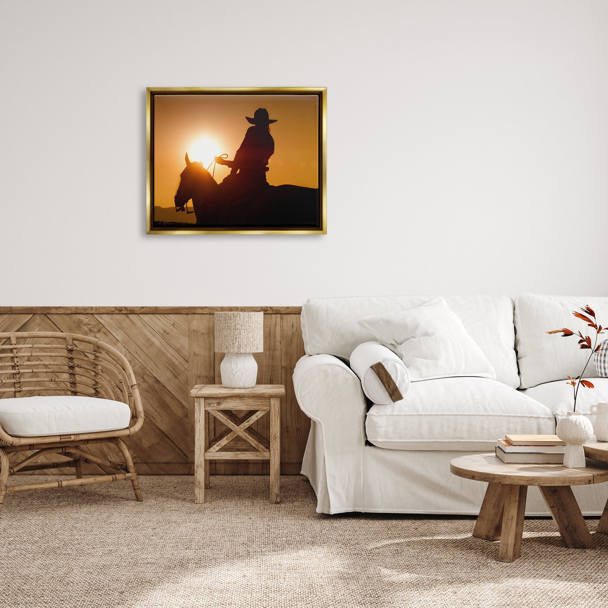 Stupell Industries Cowboy at Sunset Silhouette Animals & Insects Photography Gold Floater Framed Art Print Wall Art, 31 x 25