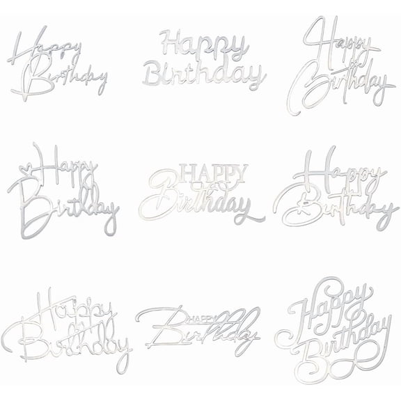 1 Box 9 Styles 18Pcs Mirror Acrylic Cake Topper Happy Birthday Cupcake Toppers Bulk Plastic Shiny Double Sided Non Edible Cakes Decorations for diy making