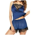 thumbnail image 6 of Pxiakgy womens underwear Women's Short Sets Pajamas Piece Set Satin Piece Shorts Pant Loose Camisole Sleepwear Nightwear 2 Cami Two Blue + XXL, 6 of 8