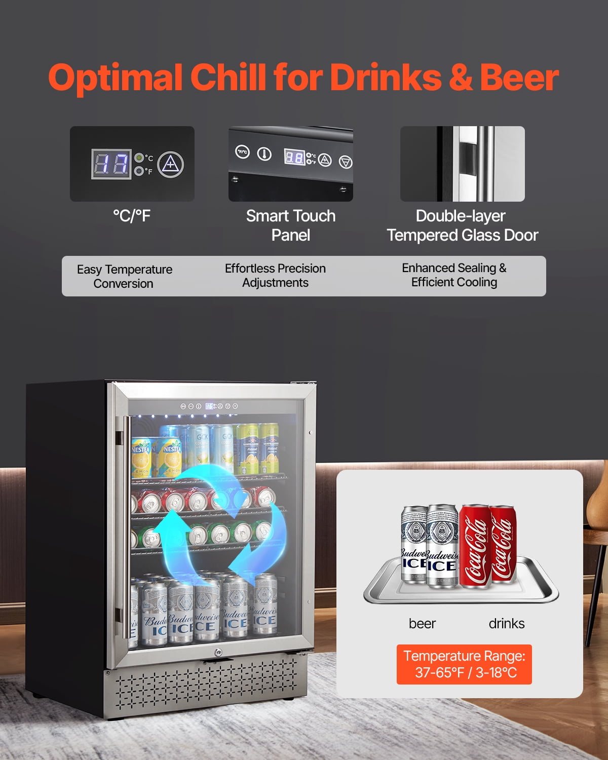 VEVOR Beverage Refrigerator Cooler,154 Can Beverage Fridge, Mini Fridge with Glass Door, Adjustable Shelves,Digital Temperature Control,Built-in & Freestanding Soda Beer Fridge for Home Office Bar