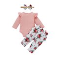 thumbnail image 3 of Xingqing 3Pcs Newborn Infant Baby Girls Clothes Letter Ruffle Long Sleeve Romper Floral Pants Headband Outfits, 3 of 7