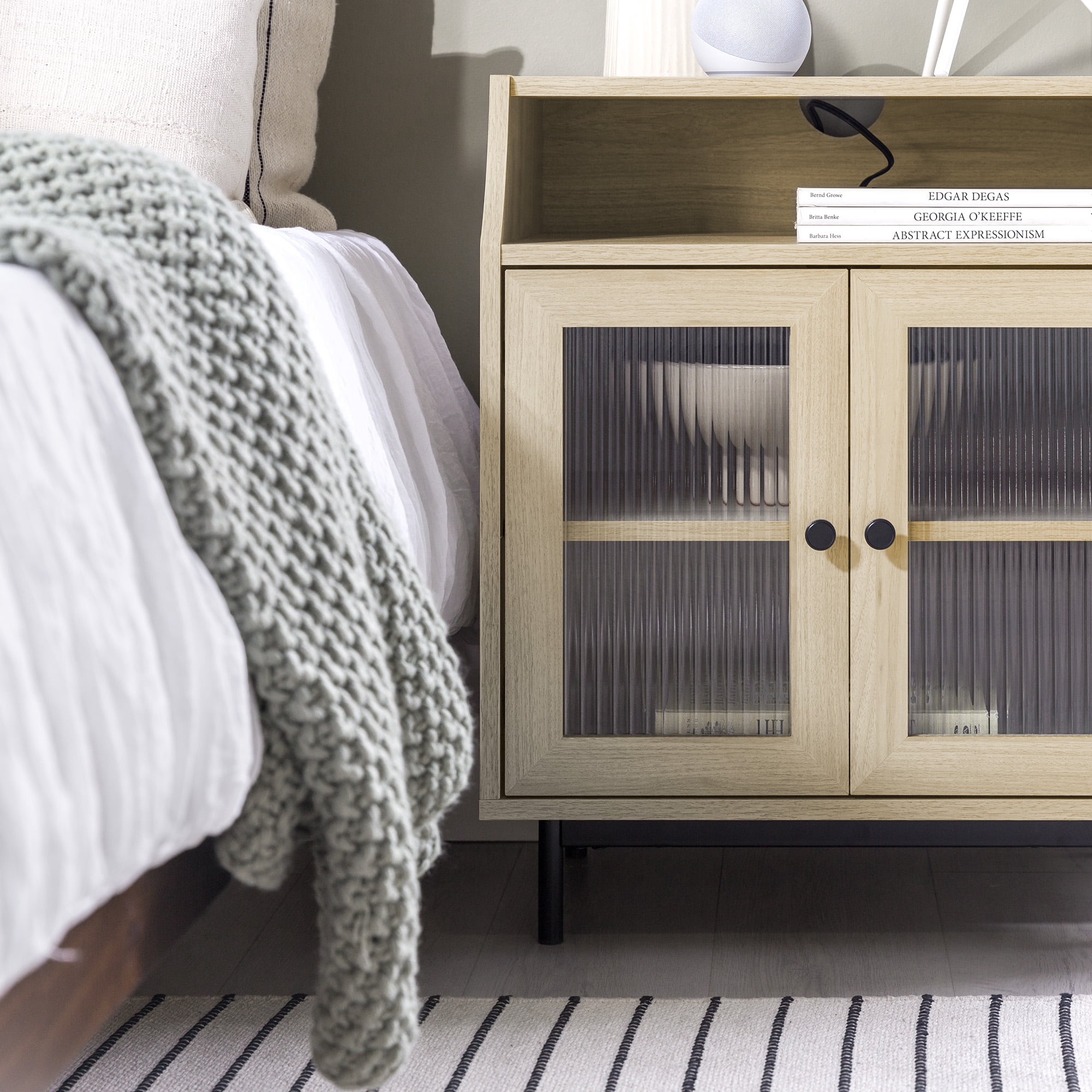 Walker Edison Modern 2 Door Nightstand with USB Port, Birch