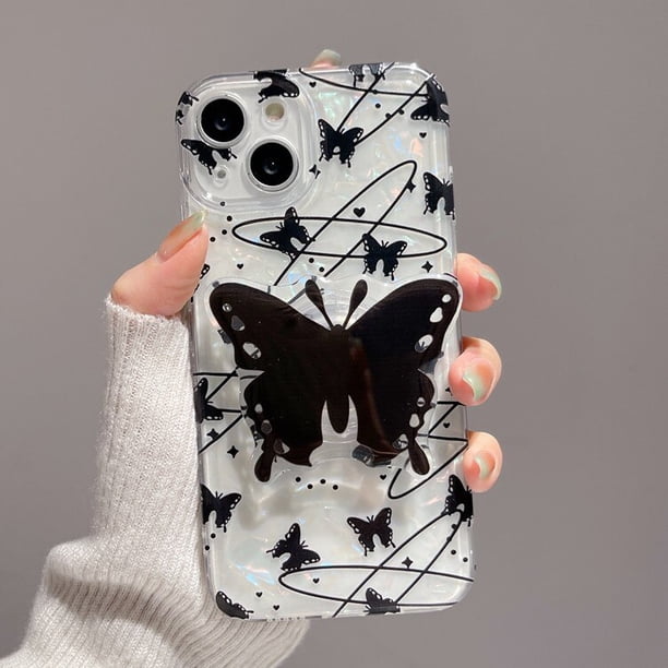 Funda suave con soporte de mariposa láser 3D para iPhone 13, 12, 11, 14 Pro, X, XR, XS, MAX Plus + cubierta trasera con borde ondulado Fivean unisex