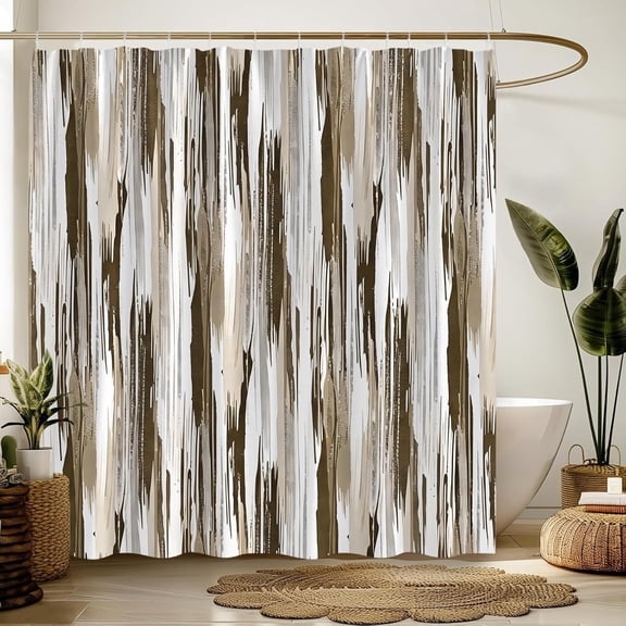 Brown Vertical Striped Shower Curtain Watercolor Neutral Abstract Gradient Boho Farmhouse Fabric Bathroom Decor Sets with Hooks-36"W x 72"L (Pack of 1)