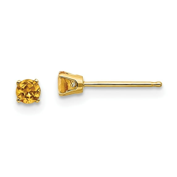 14K Yellow Gold Earring Birthstone (11) November Women'S Citrine Round 3 mm