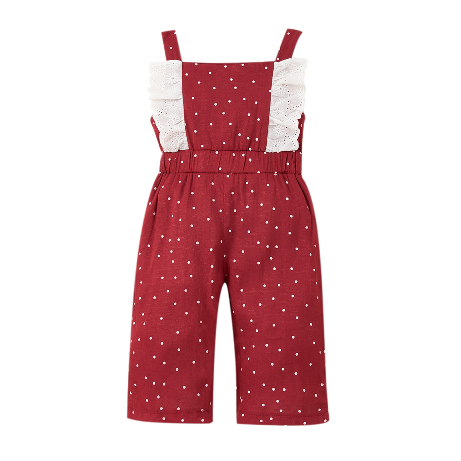 red and white polka dot jumpsuit