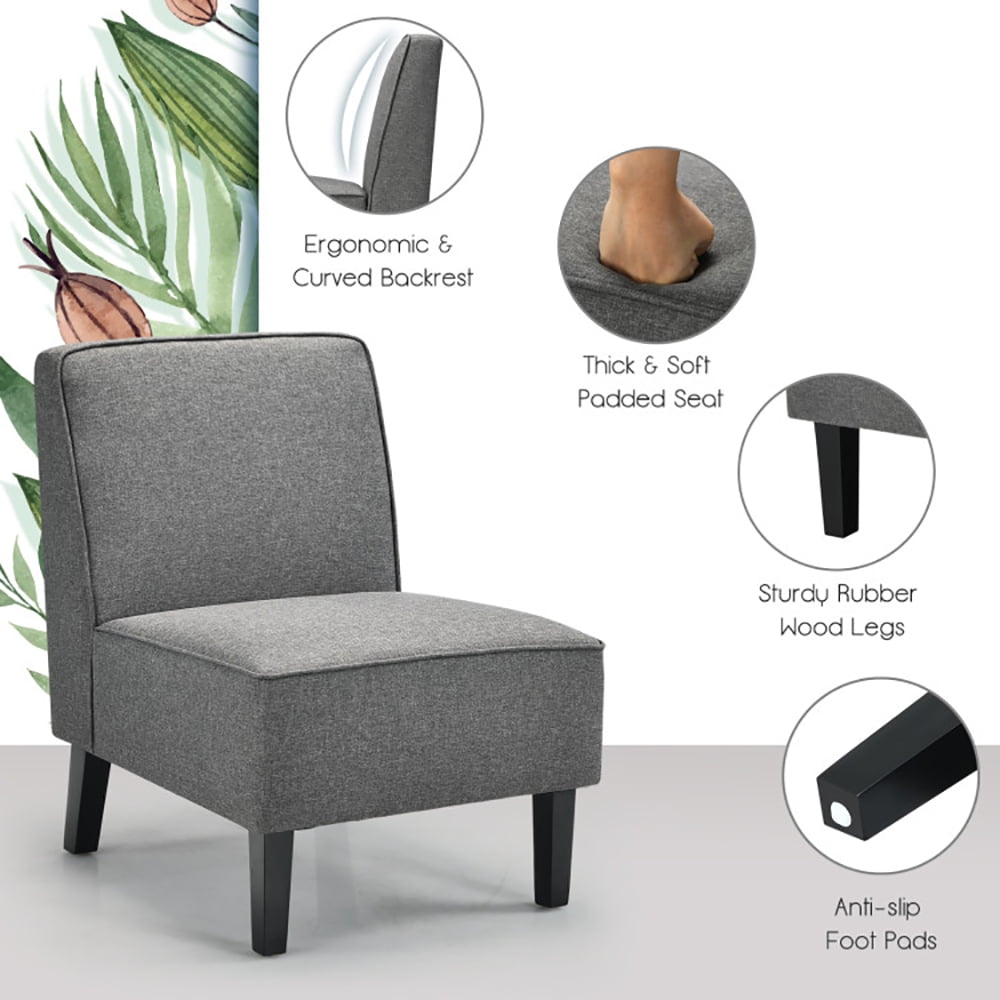 Finihen Armless Accent Sofa Chair, Single Fabric Modern Armless Accent Sofa Chair with Rubber Wood Legs, for Living Room, Bedroom, Small Spaces, Apartment, Gray Finihen Armless Accent Sofa Chair, Single Fabric Modern Armless Accent Sofa Chair with Rubber Wood Legs, for Living Room, Bedroom, Small Spaces, Apartment, Gray