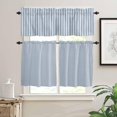 thumbnail image 2 of Dark Blue Striped Kitchen Curtains, Modern Beige Geometric Country 3-Piece Kitchen Curtain Valance and Tiers Set 36 Inch Length, Rod Pocket Half Window Curtains for Cafe Living Room Bathroom, 2 of 6
