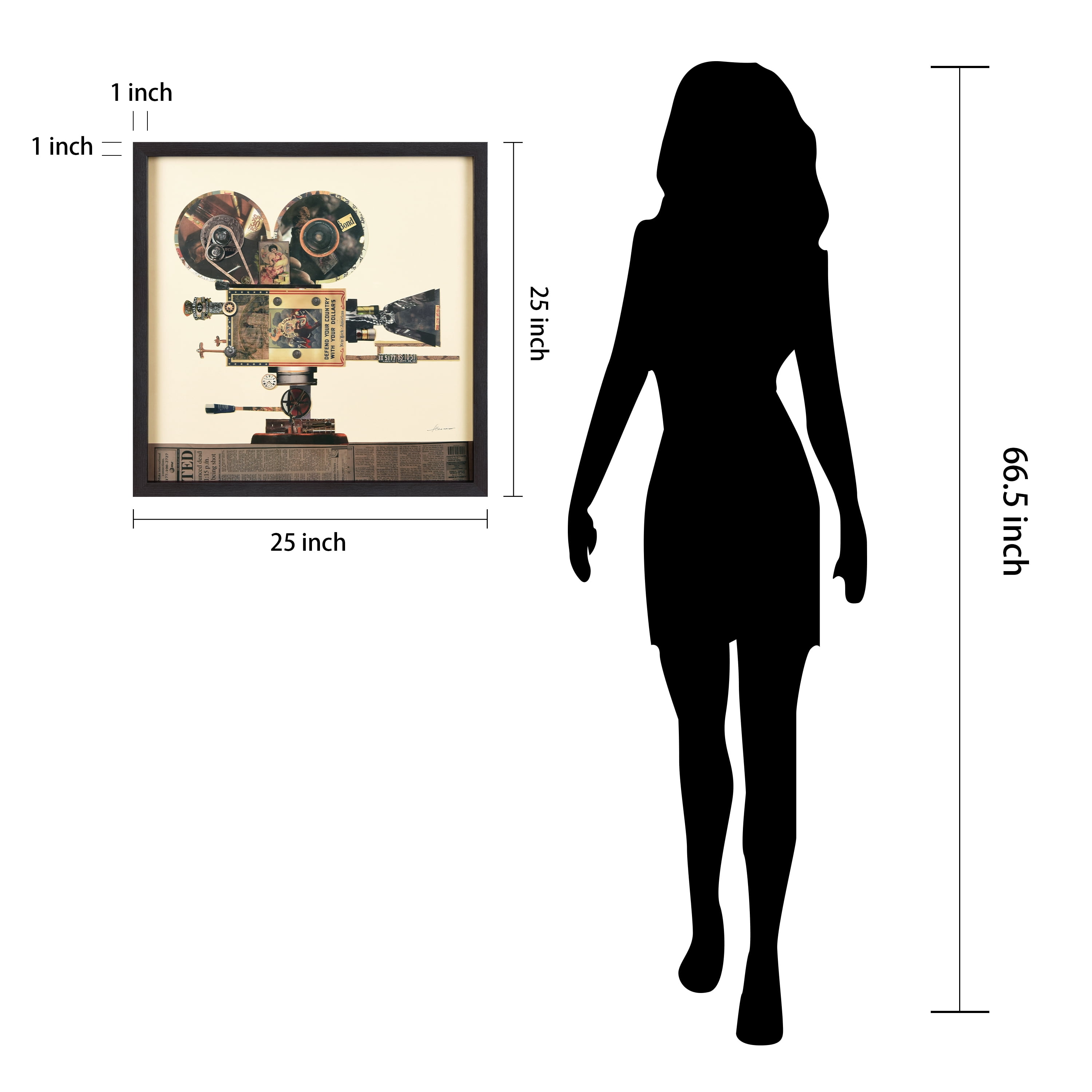 Empire Art Direct Antique Film Projector & SLR Camera Dimensional Collage Framed Graphic Art Under Glass Wall Art, 25" x 25" each, Ready to Hang