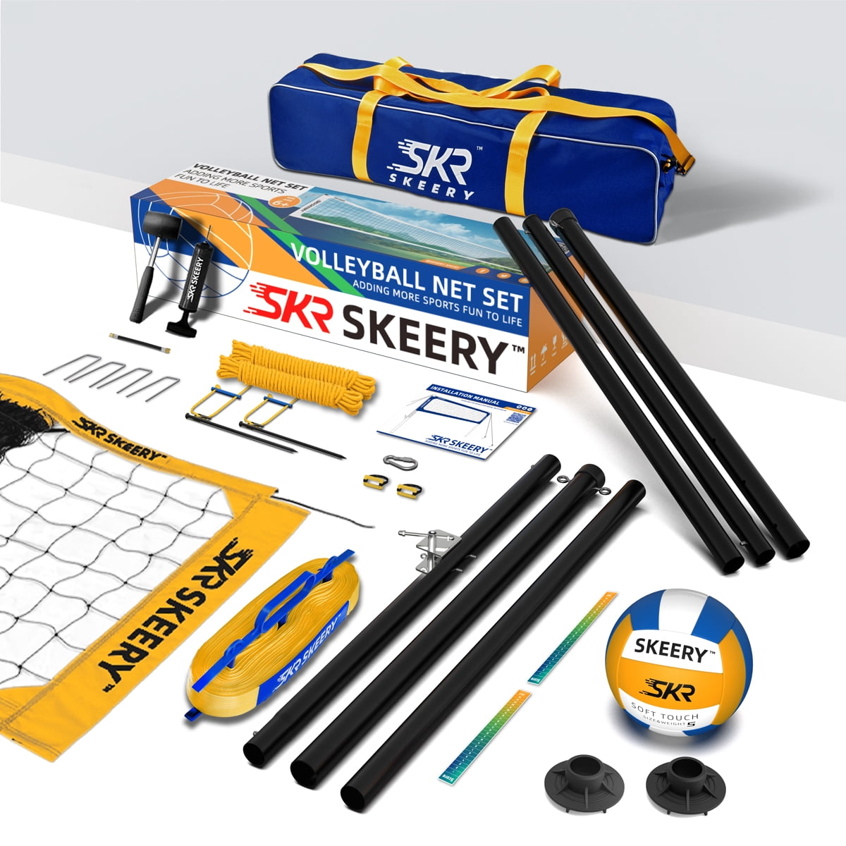 SKEERY Outdoor Heavy Duty Volleyball Net Set, Anti-Sag Design, Adjustable Aluminum Poles, Portable Volleyball Net for Backyard,Grass and Beach（Yellow)
