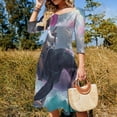 thumbnail image 4 of Cat Riding Shark with Sombrero Flare Dress Square Neck Dress Elegant Female Fashion Printed Dress, 4 of 9