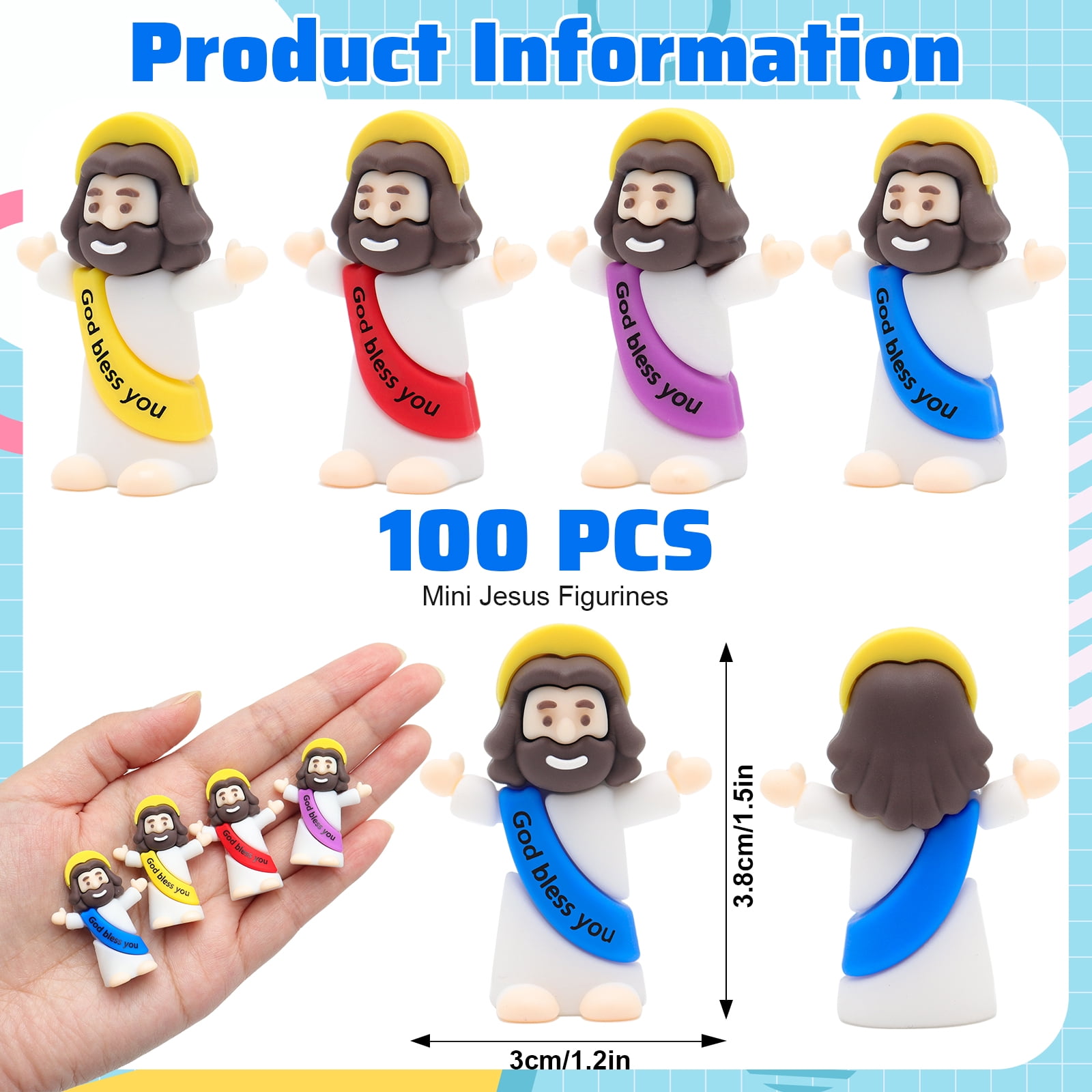 100PCS Multicolor Mini Jesus Figurines - Christian Decorations Featuring 'God Bless You, ' Perfect For Jesus Challenge, Social Media Games, Party Props, And Religious Favors Easter Gift