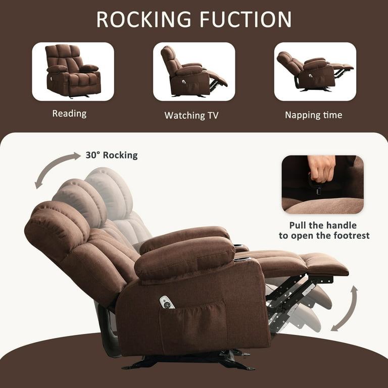 JONPONY Manual Recliner Chair with Heat Therapy and Massage Function Heavy Duty Reclining Mechanism Massage Chair Elderly Single Rocker Sofa with Cup Holders for Bedroom Home Theater Brown Walmart