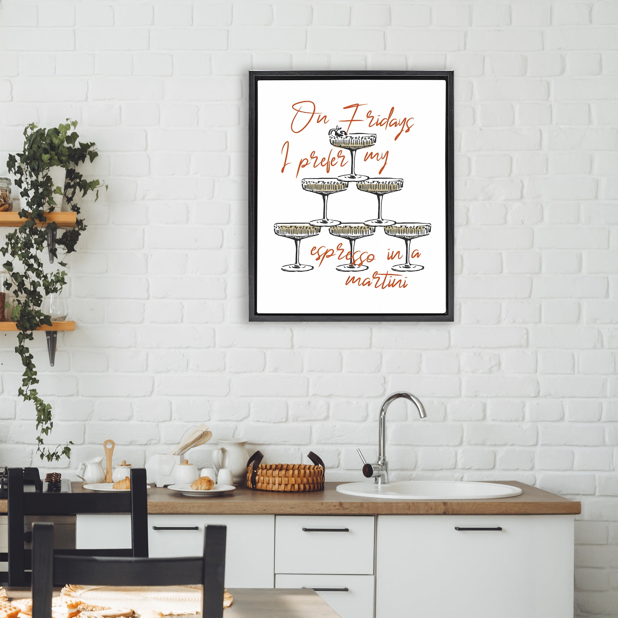 Stupell Industries On Fridays Espresso Martini Black Framed Floater Canvas Wall Art, design by The Prints Vibe