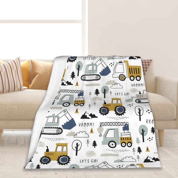 Cute Cars Truck Tractor Bulldozer Excavator Throw Blanket Soft Warm Cozy Lightweight Flannel Blanket for Bedding Sofa Travel 50"X60"