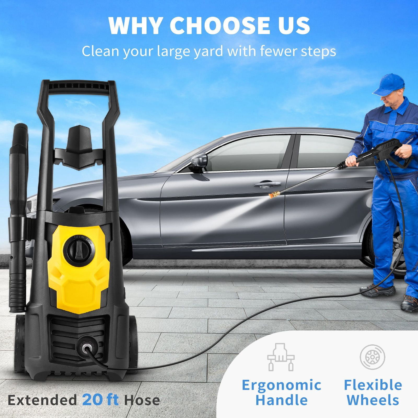 Dranite Power Washer 2000 PSI 1.76 GPM, 5 Nozzles + Foam Cannon, 30ft Hose
