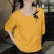 thumbnail image 3 of V Cuello Blusas para las Mujeres, de Moda Retro Bordado Cuello Redondo Cinco Cuartos de Manga para el Uso Casual, 3 of 4