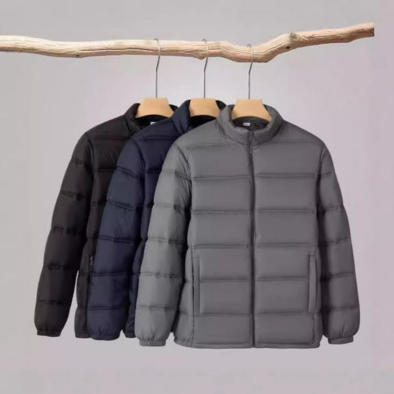 BAETEUY Men Cotton Coat, Stand Collar, Long Sleeve, Elastic Cuffs, Cotton Jacket, Pockets, Solid Color, Thickened, Warm, Outerwear