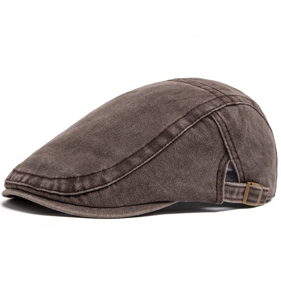 Men Flat Cap Washed Newsboy Gatsby Retro Denim Beret Driving Hat Outdoor Casual-Brown