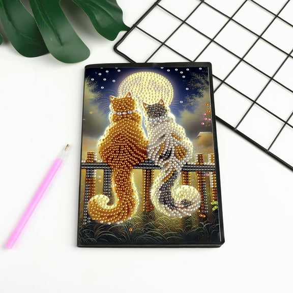 Diamond Painting Kit Notebook, Cat DIY Art Craft Kit, A5 Perfect Creative Gift, Diamond Decoration, Suitable for Painting, Writing and Notebook Use