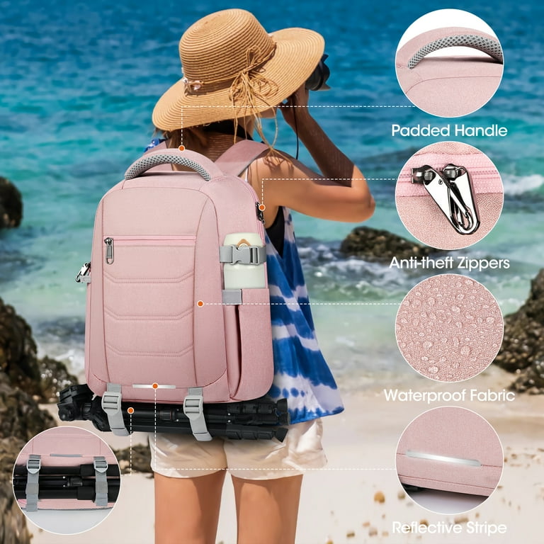 anti theft travel camera backpack RAINSMORE 14 Inch Laptop Bag Camera Backpack with Rain Cover Anti Theft  Travel Case Waterproof Large Capacity Photography Backpack,Pink