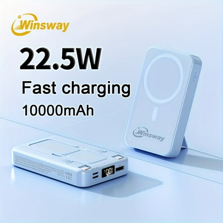 10000Mah Magnetic Wireless Power Bank with 22.5W Fast Charging, USB-C Cable, USB Port, LED Display & Stand for iPhone Android Christmas Gifts