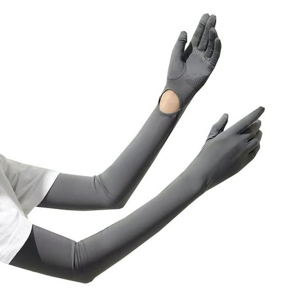 1 Pair of sunscreen gloves long wrist opening can touch screen female UV protection sleeve - Dark grey